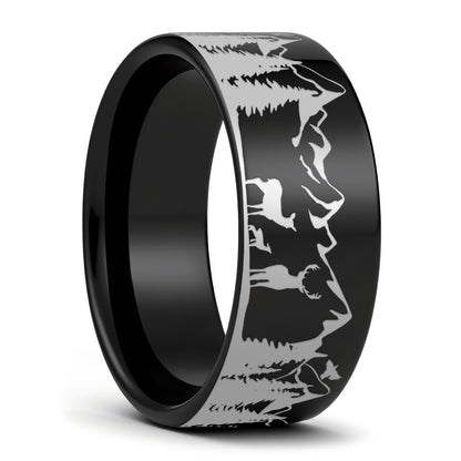 Deer & Mountain Range Tungsten Men's Wedding Band