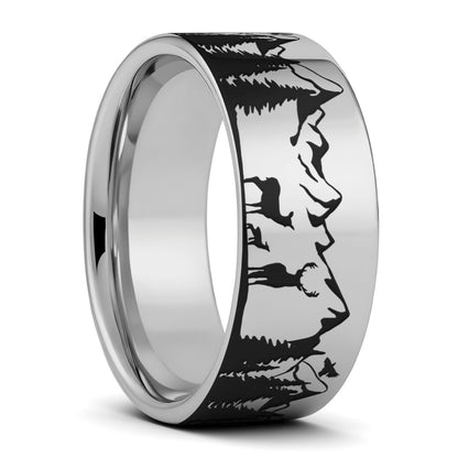 Deer & Mountain Range Tungsten Men's Wedding Band