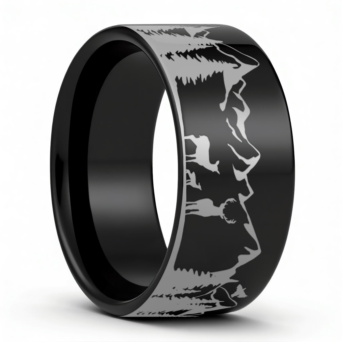 Deer & Mountain Range Tungsten Men's Wedding Band