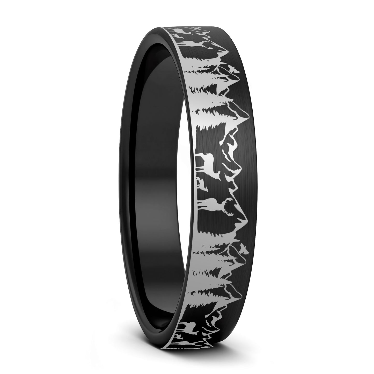 Deer & Mountain Range Tungsten Men's Wedding Band