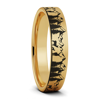 Deer & Mountain Range Tungsten Men's Wedding Band
