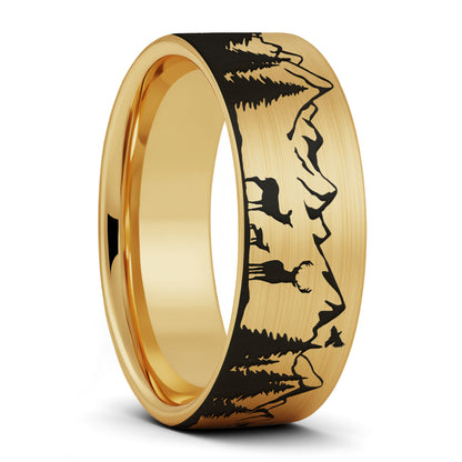Deer & Mountain Range Tungsten Men's Wedding Band