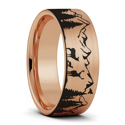 Deer & Mountain Range Tungsten Men's Wedding Band