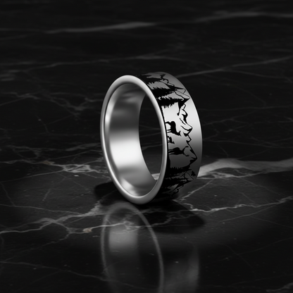 Deer & Mountain Range Tungsten Men's Wedding Band