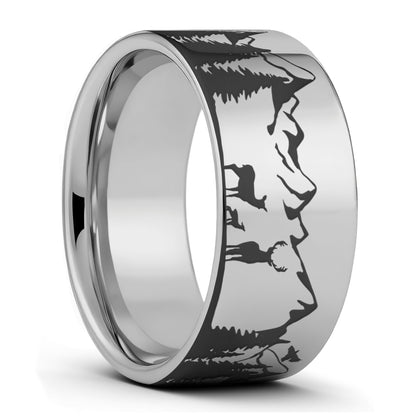 Deer & Mountain Range Tungsten Men's Wedding Band