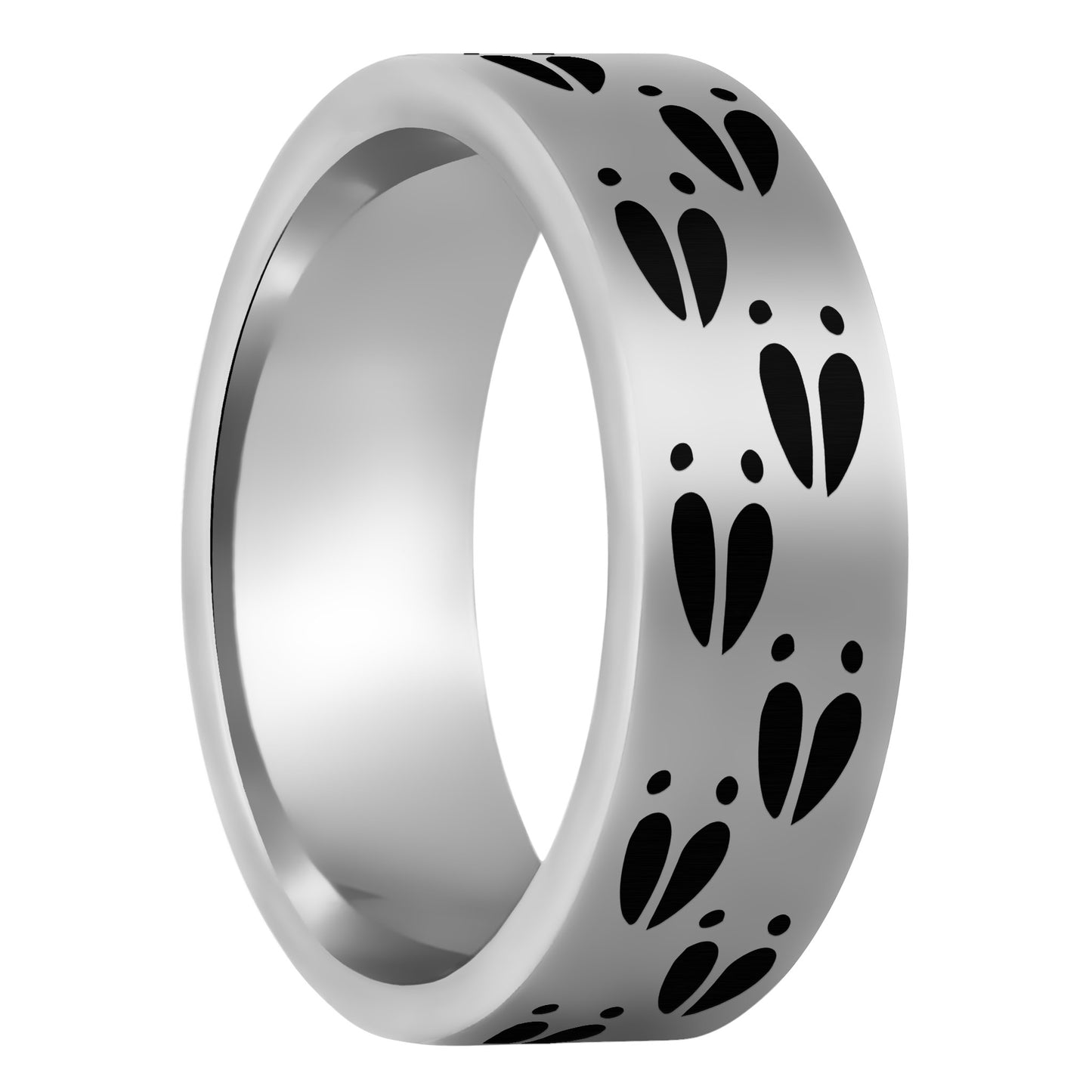 One Deer Track Tungsten Men's Wedding Band displayed on a plain white background