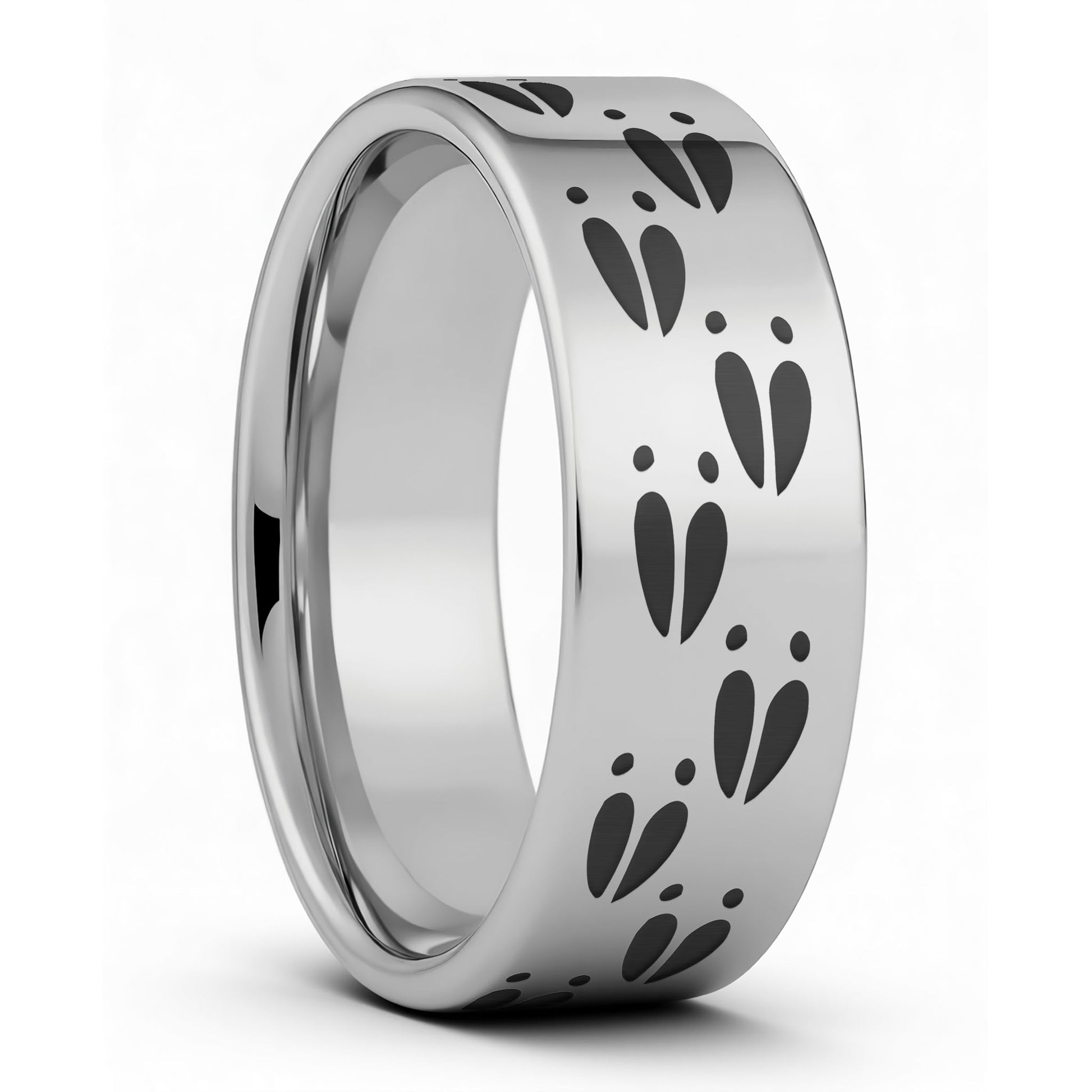 One Deer Track Tungsten Men's Wedding Band displayed on a plain white background