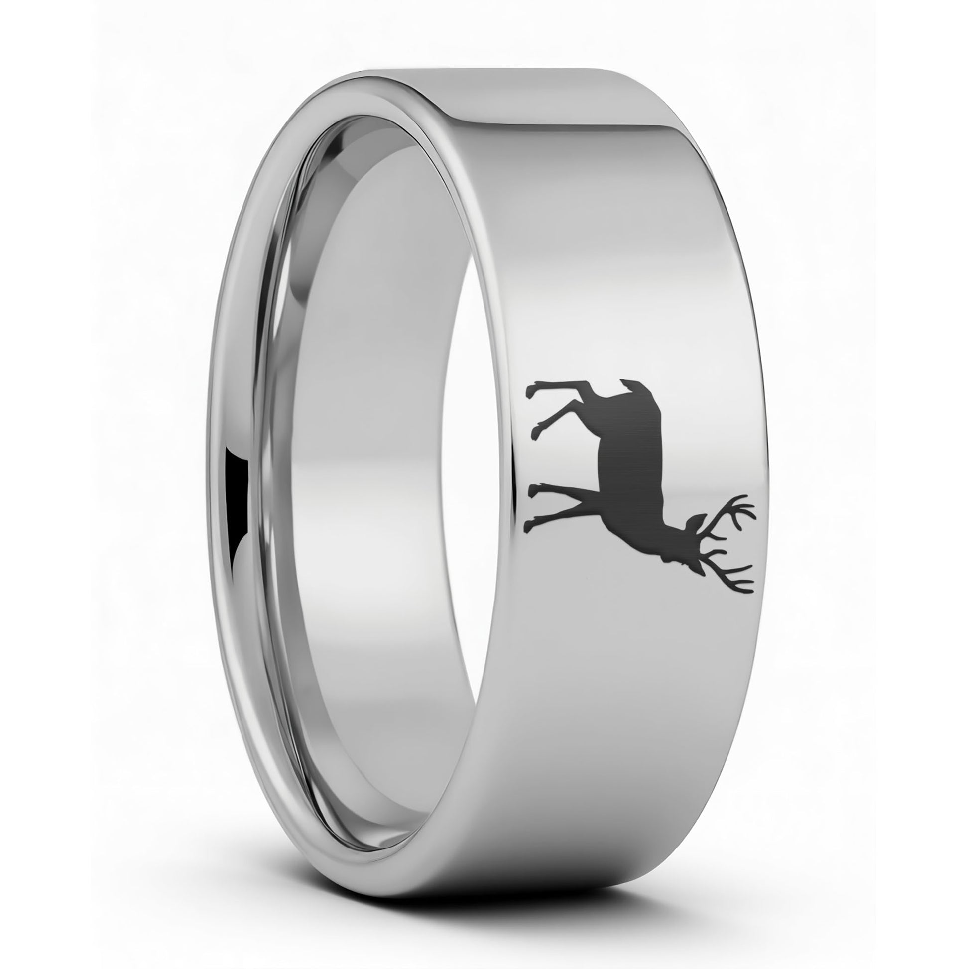 One Deer Tungsten Men's Wedding Band displayed on a plain white background