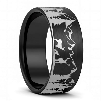 Deer & Mountain Range Tungsten Men's Wedding Band