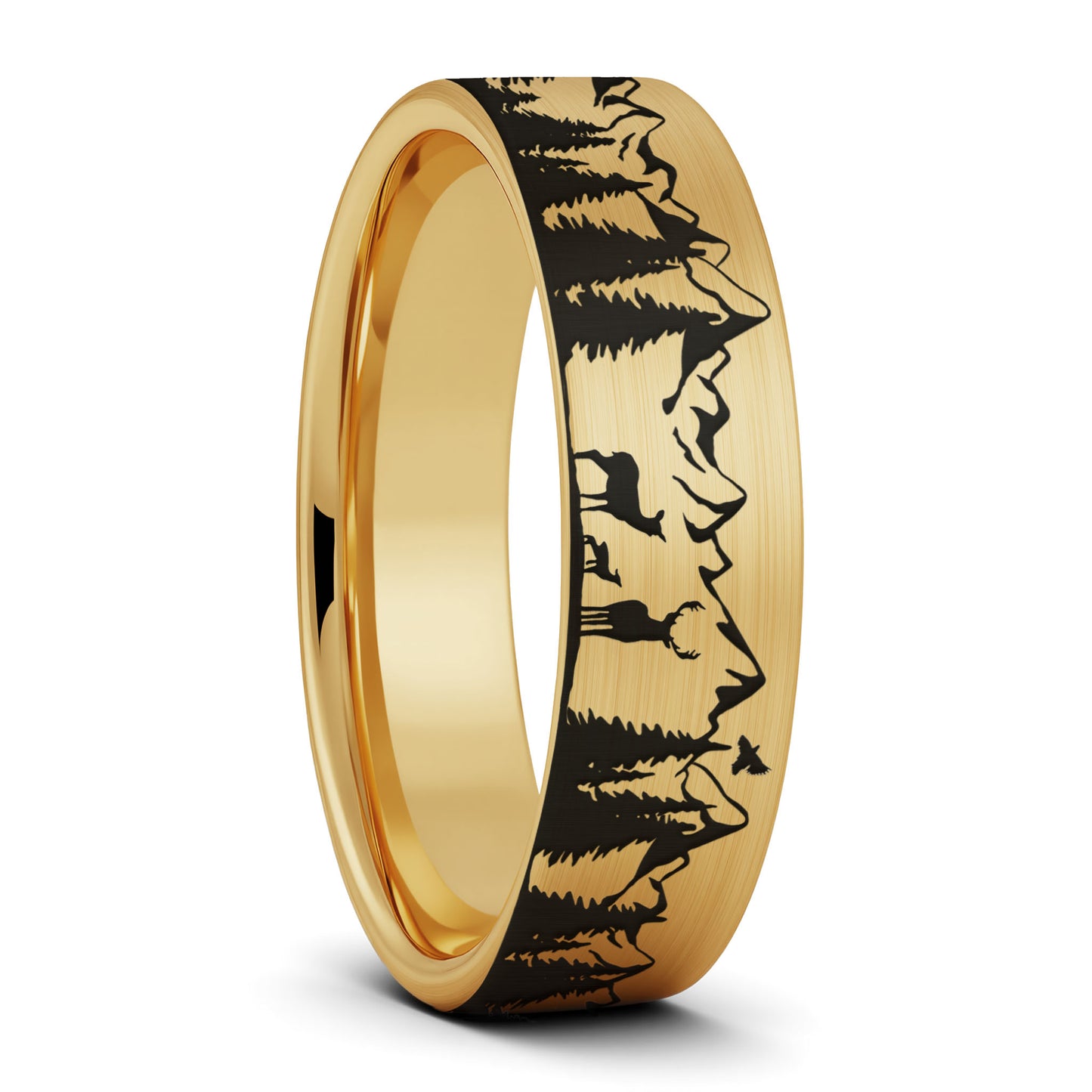 Deer & Mountain Range Tungsten Men's Wedding Band