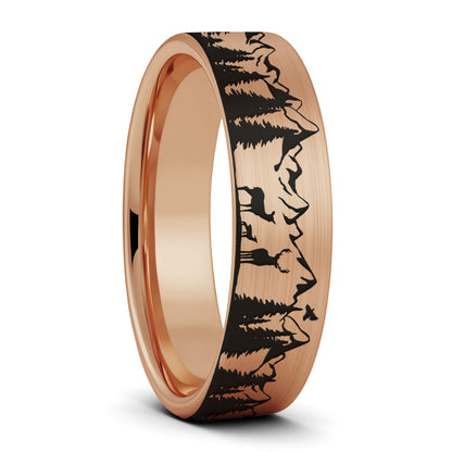 Deer & Mountain Range Tungsten Men's Wedding Band