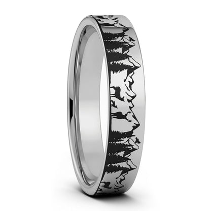 Deer & Mountain Range Tungsten Men's Wedding Band