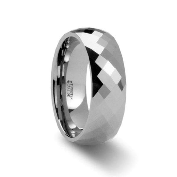 Diamond Faceted Tungsten Couple's Matching Wedding Band Set