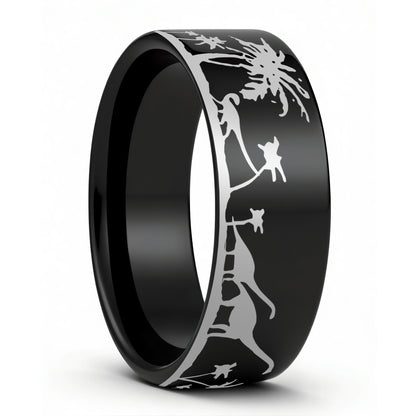 Dinosaur Scene Tungsten Men's Wedding Band