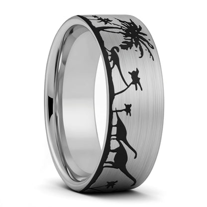 Dinosaur Scene Tungsten Men's Wedding Band
