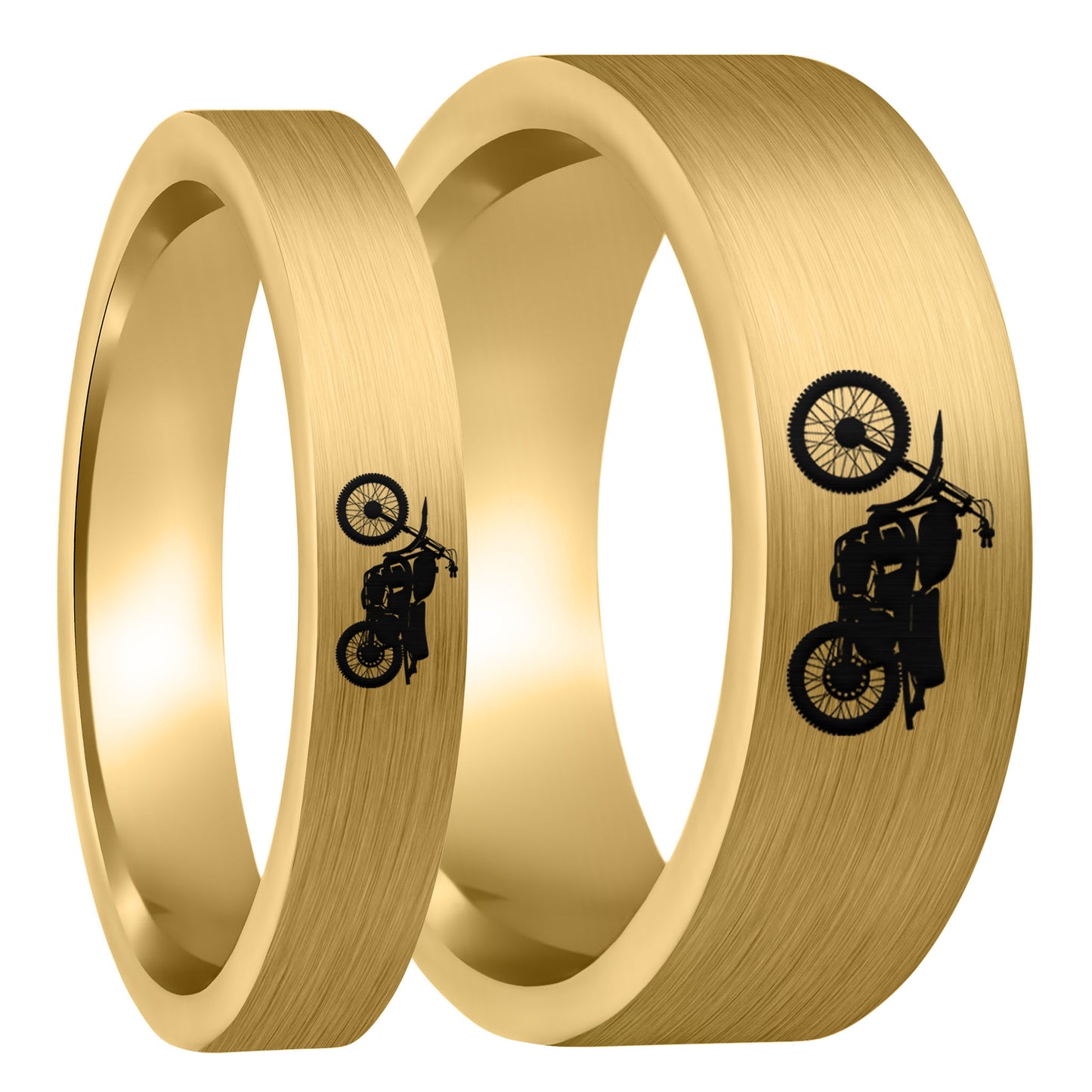 Dirt Bike Brushed Gold Tungsten Couple's Matching Wedding Band Set