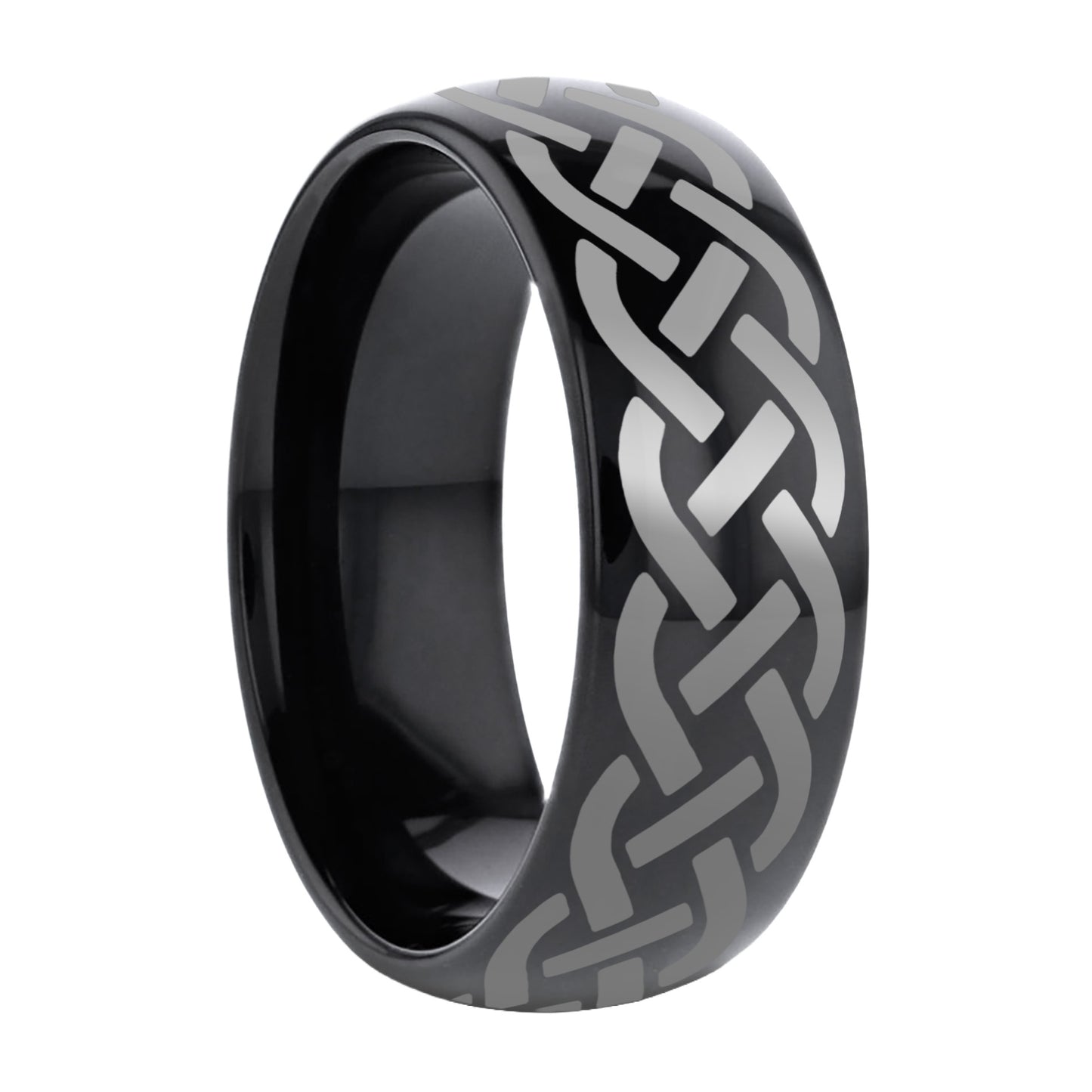 Domed Tungsten Wedding Band with Celtic Knot Design