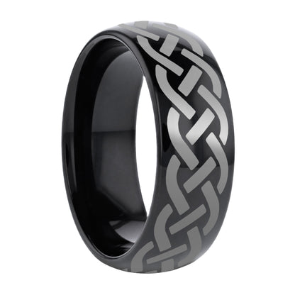Domed Tungsten Wedding Band with Celtic Knot Design