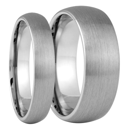 Domed Brushed Tungsten Couple's Matching Wedding Band Set