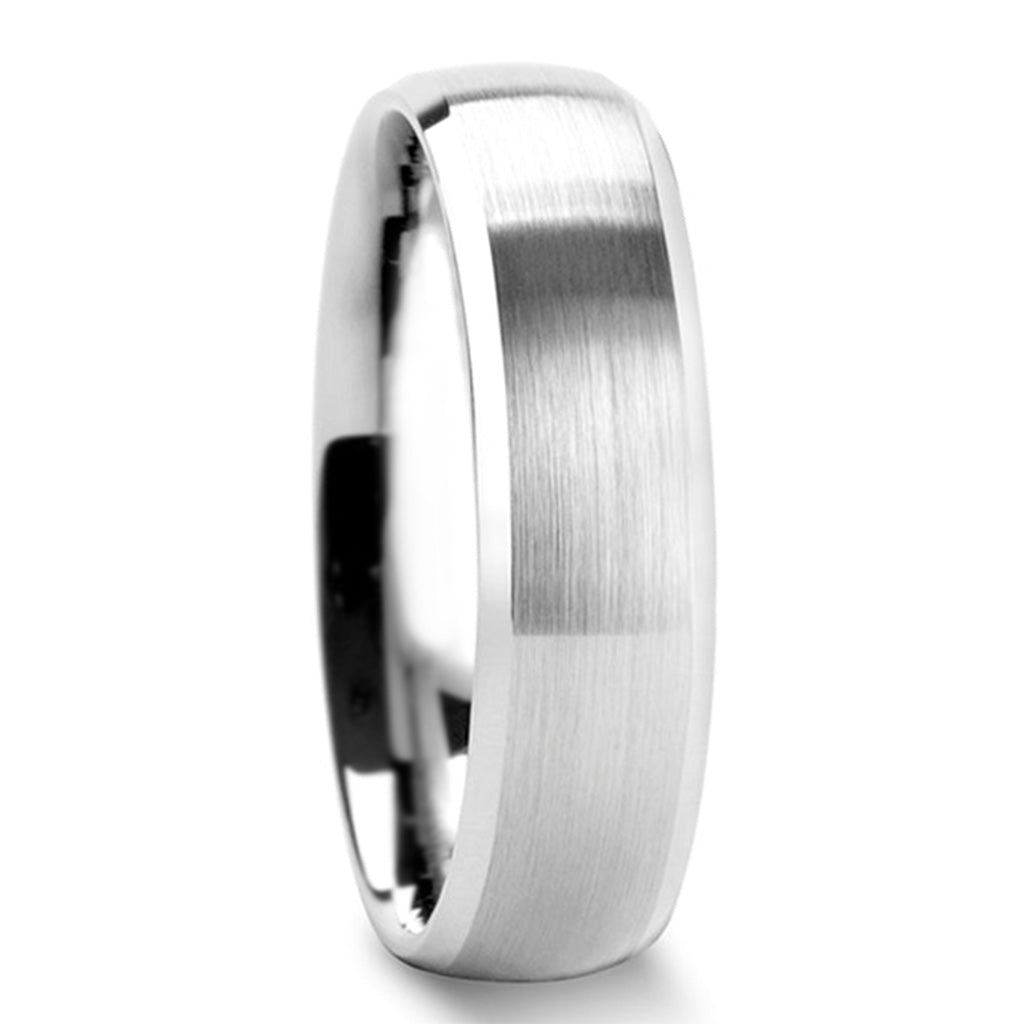 Domed Brushed Tungsten Men's Wedding Band with Beveled Edges