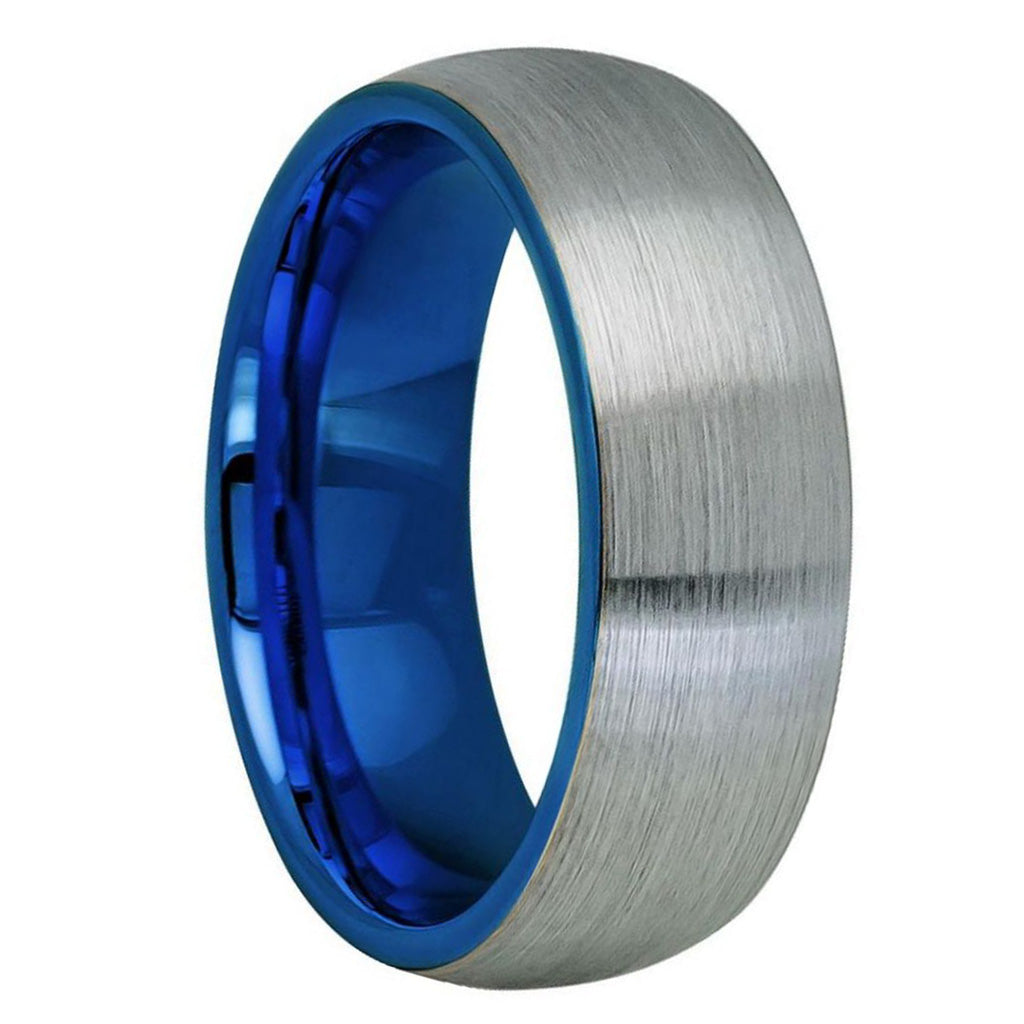 Domed Brushed Tungsten Men's Wedding Band with Contrasting Blue Interior