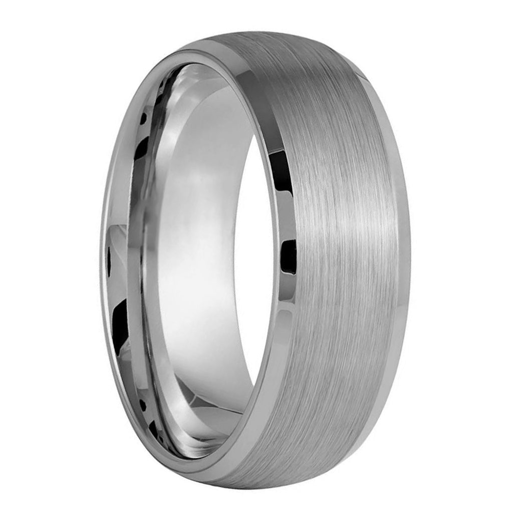 Domed Brushed Tungsten Men's Wedding Band with Polished Beveled Edges