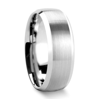 Domed Brushed Tungsten Men's Wedding Band with Beveled Edges