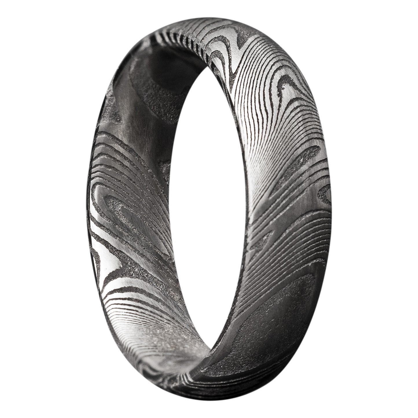 Domed Damascus Steel Wedding Band