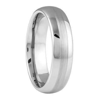 Domed White Tungsten Wedding Band with Satin Finished Center
