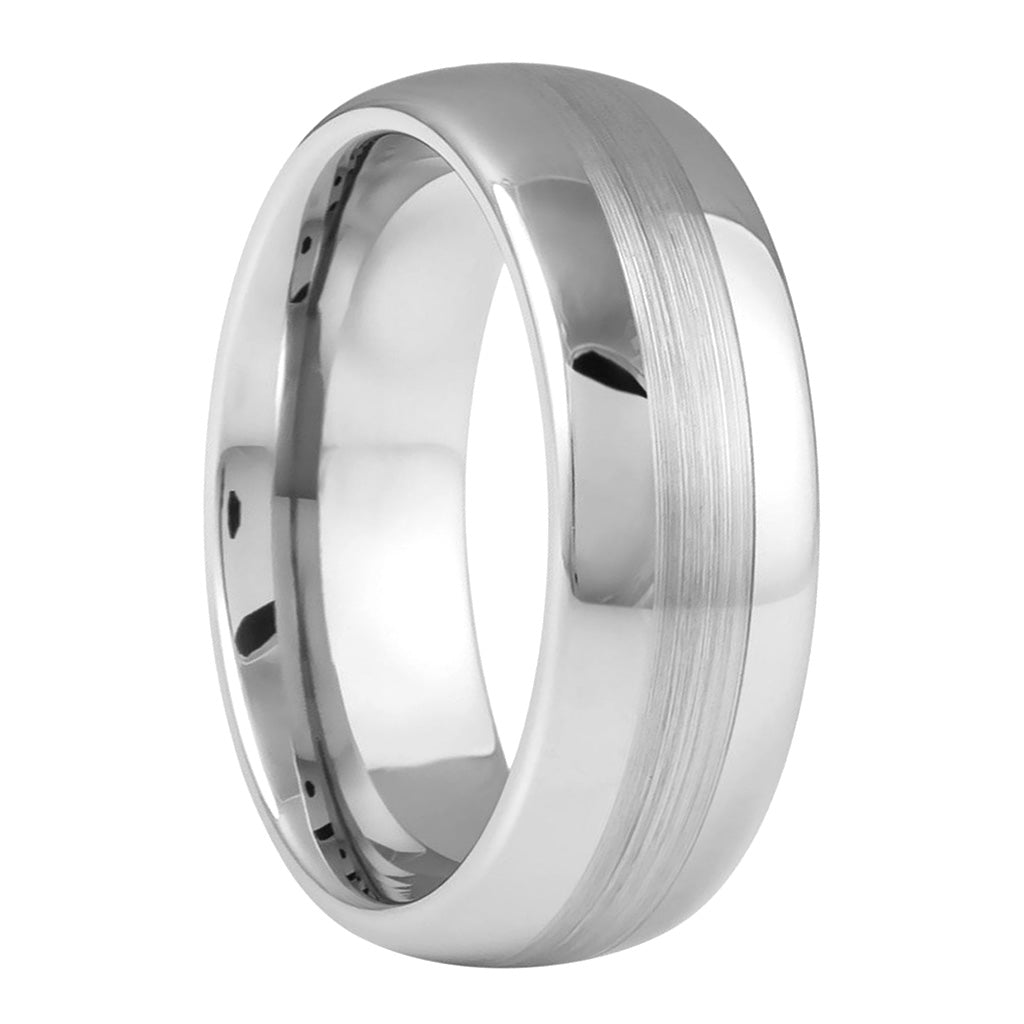 Domed White Tungsten Wedding Band with Satin Finished Center