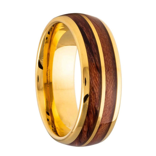 Dual Koa Wood Inlaid Gold Tungsten Men's Wedding Band