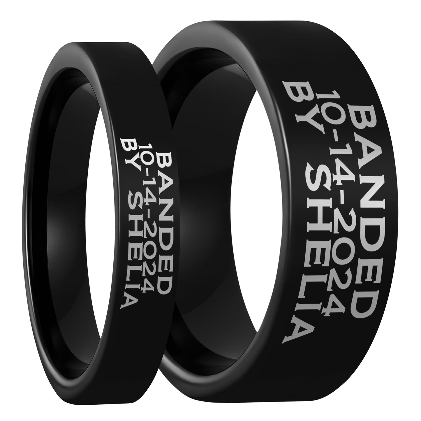 Duck Band Custom Engraved Black Tungsten Couple's Matching Ring Set