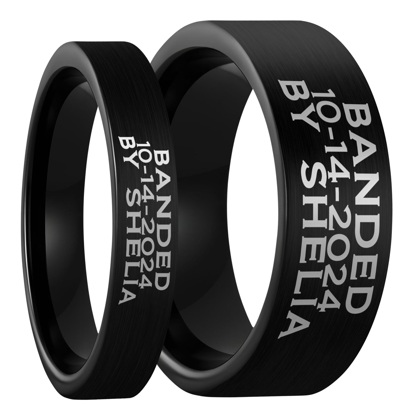 Duck Band Custom Engraved Brushed Black Tungsten Couple's Matching Ring Set
