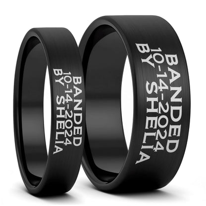 Duck Band Custom Engraved Brushed Tungsten Couple's Matching Ring Set