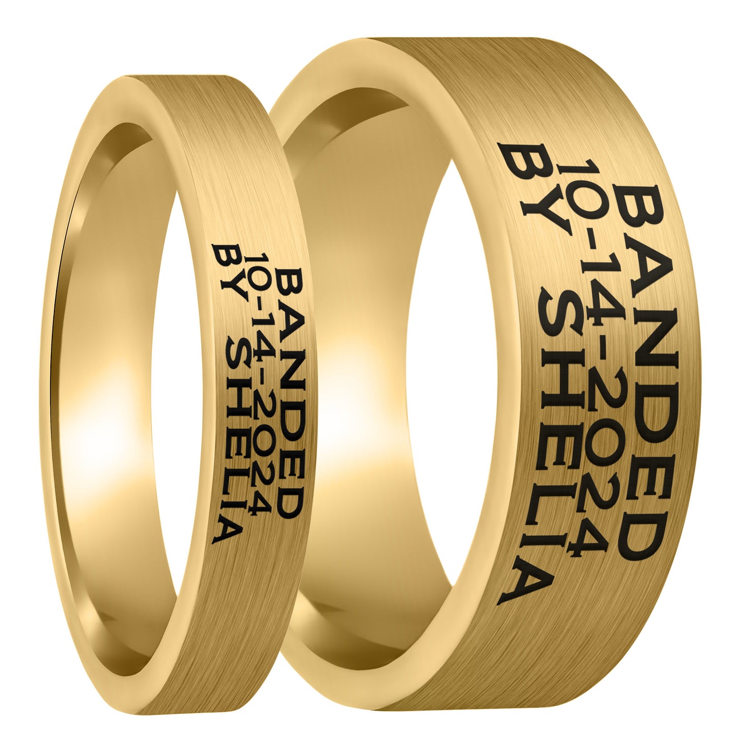 Duck Band Custom Engraved Brushed Gold Tungsten Couple's Matching Ring Set