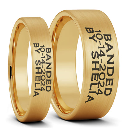 Duck Band Custom Engraved Brushed Tungsten Couple's Matching Ring Set