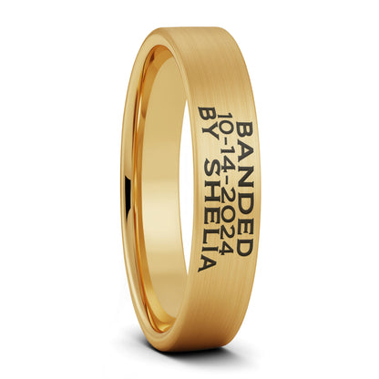 Bague pour homme en tungstène doré brossé gravé sur mesure Duck Band