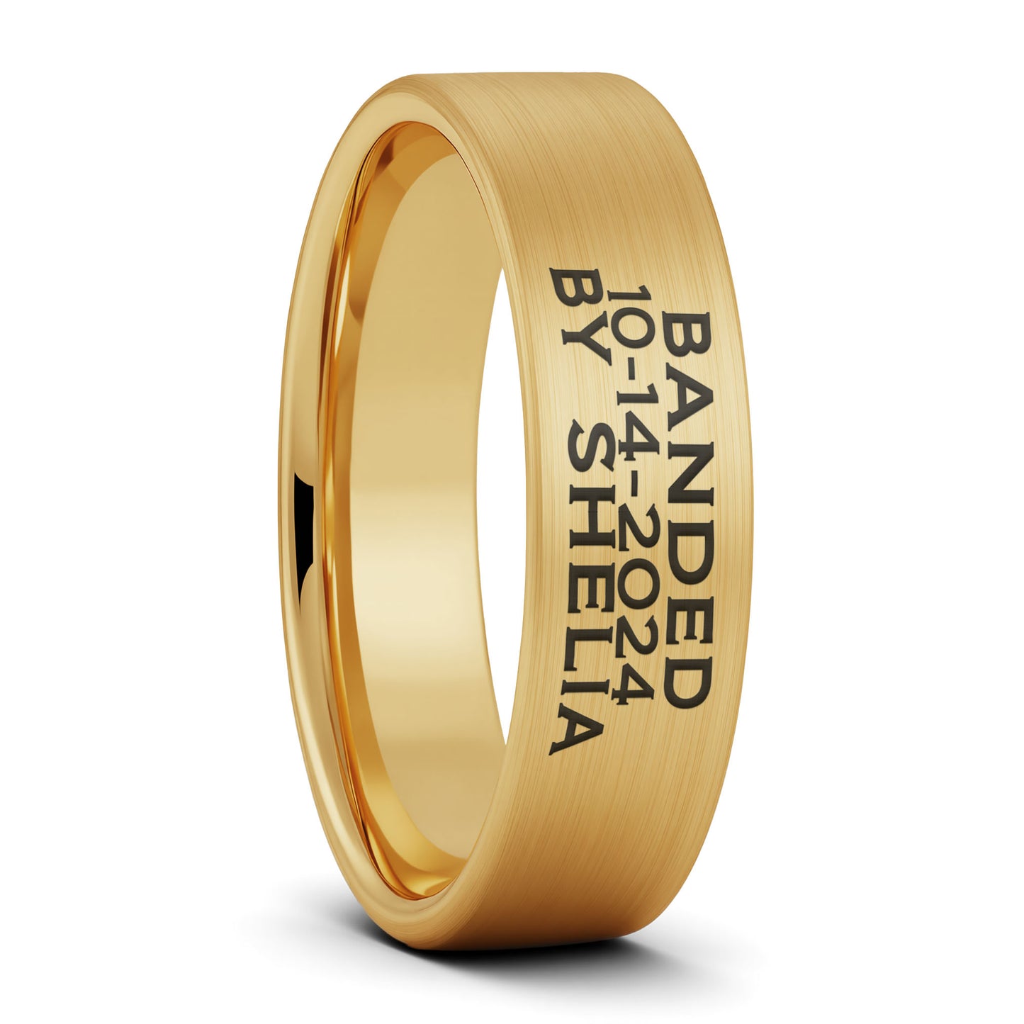 Bague pour homme en tungstène doré brossé gravé sur mesure Duck Band