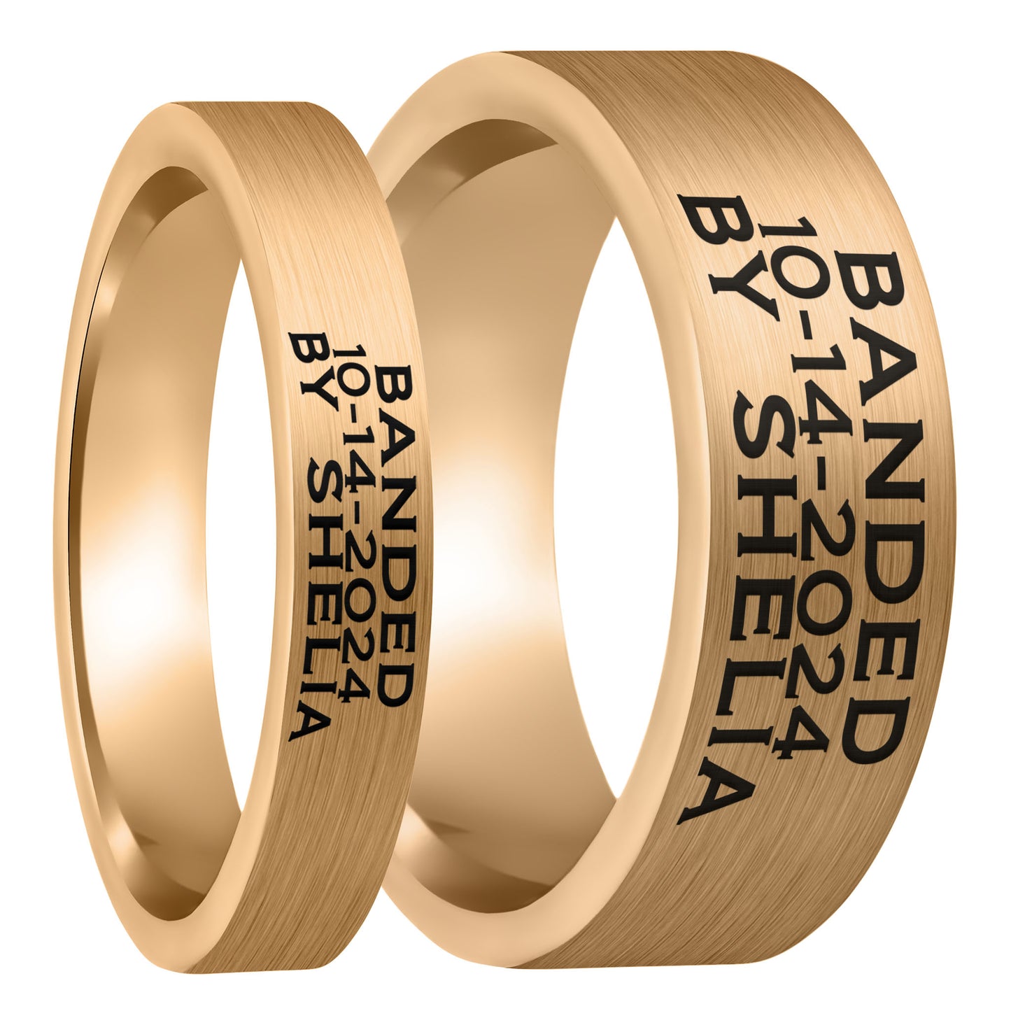 Duck Band Custom Engraved Brushed Rose Gold Tungsten Couple's Matching Ring Set