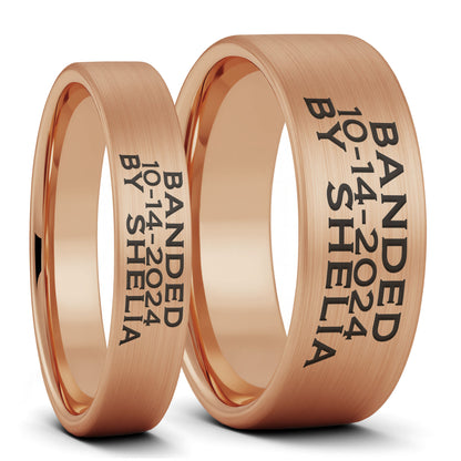 Duck Band Custom Engraved Brushed Tungsten Couple's Matching Ring Set