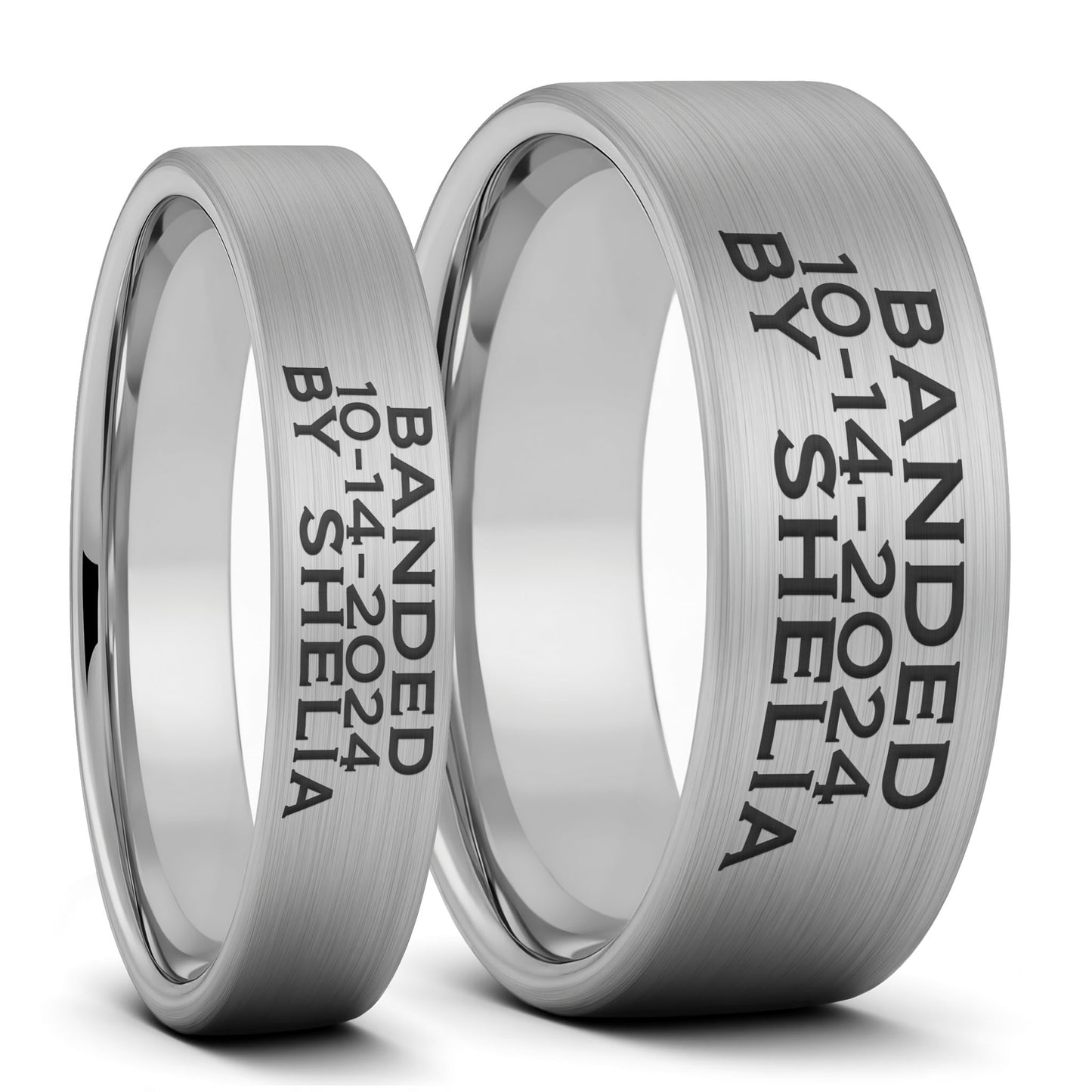 Duck Band Custom Engraved Brushed Tungsten Couple's Matching Ring Set