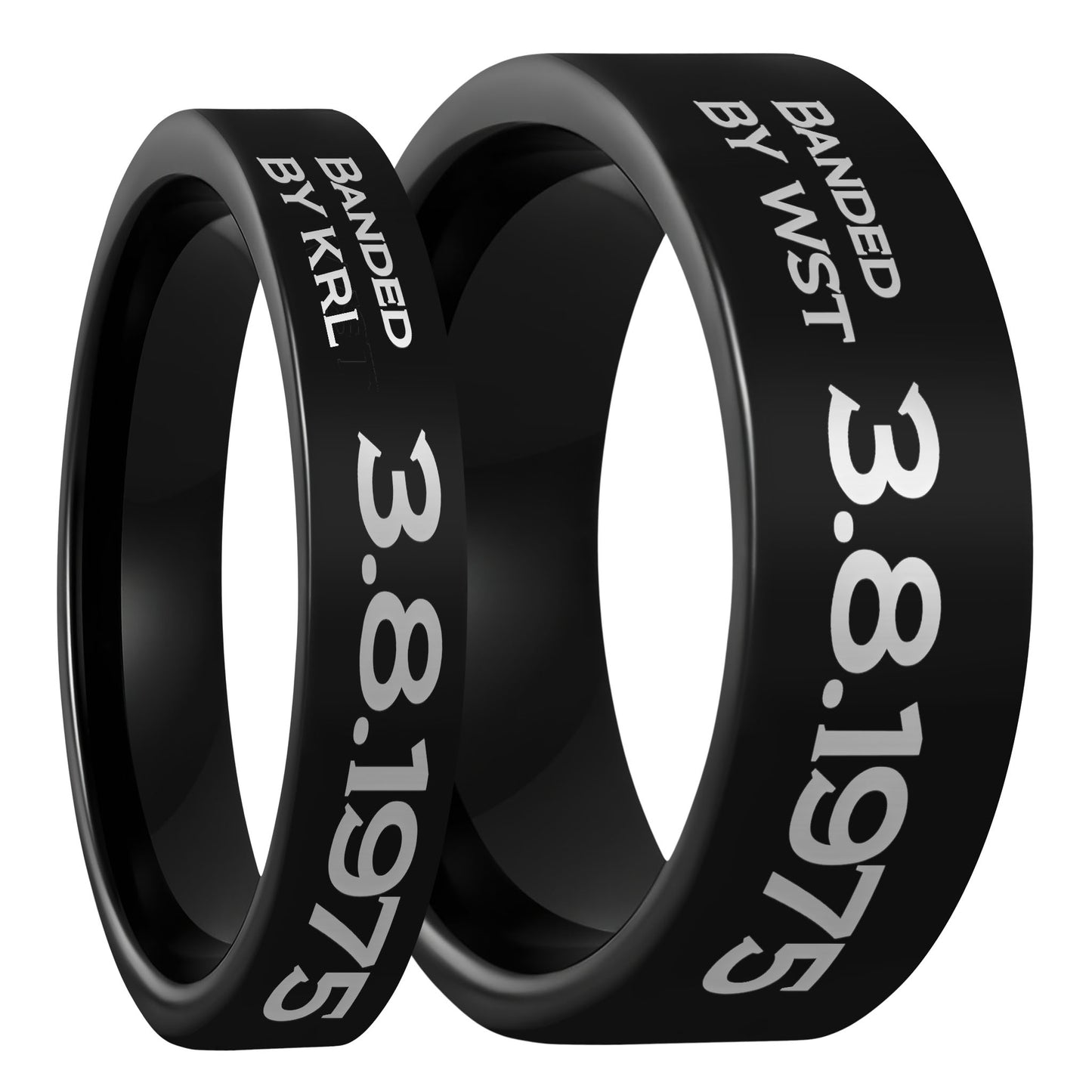 Duck Band Style Custom Engraved Black Tungsten Couple's Matching Ring Set