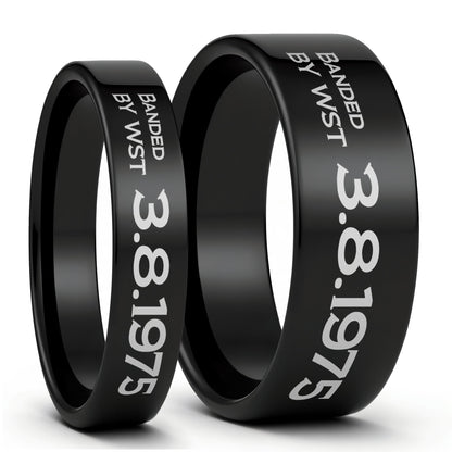 Duck Band Style Custom Engraved Tungsten Couple's Matching Ring Set