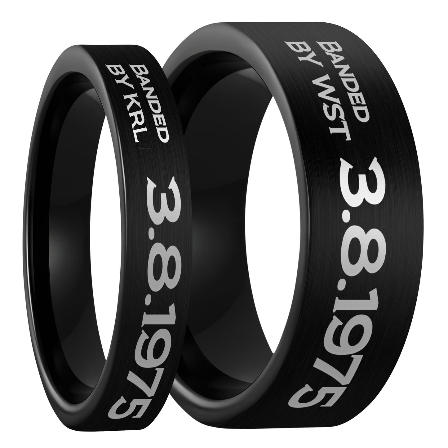 Duck Band Style Custom Engraved Brushed Black Tungsten Couple's Matching Ring Set