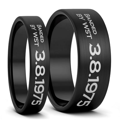 Duck Band Style Custom Engraved Brushed Tungsten Couple's Matching Ring Set