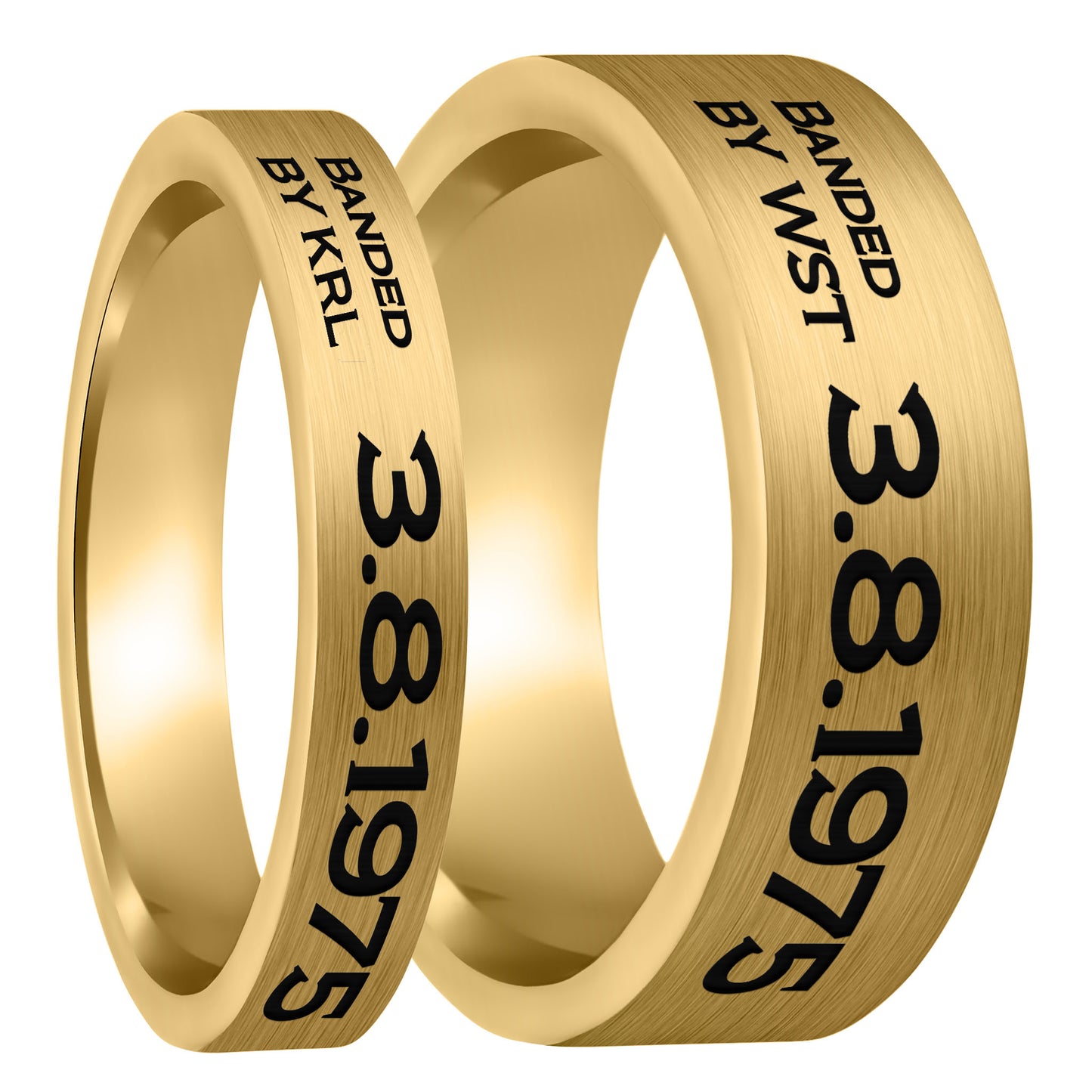 Duck Band Style Custom Engraved Brushed Gold Tungsten Couple's Matching Ring Set