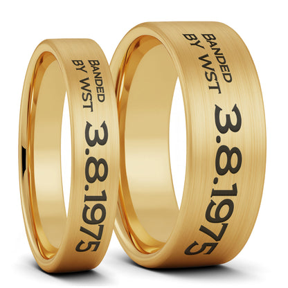 Duck Band Style Custom Engraved Brushed Tungsten Couple's Matching Ring Set