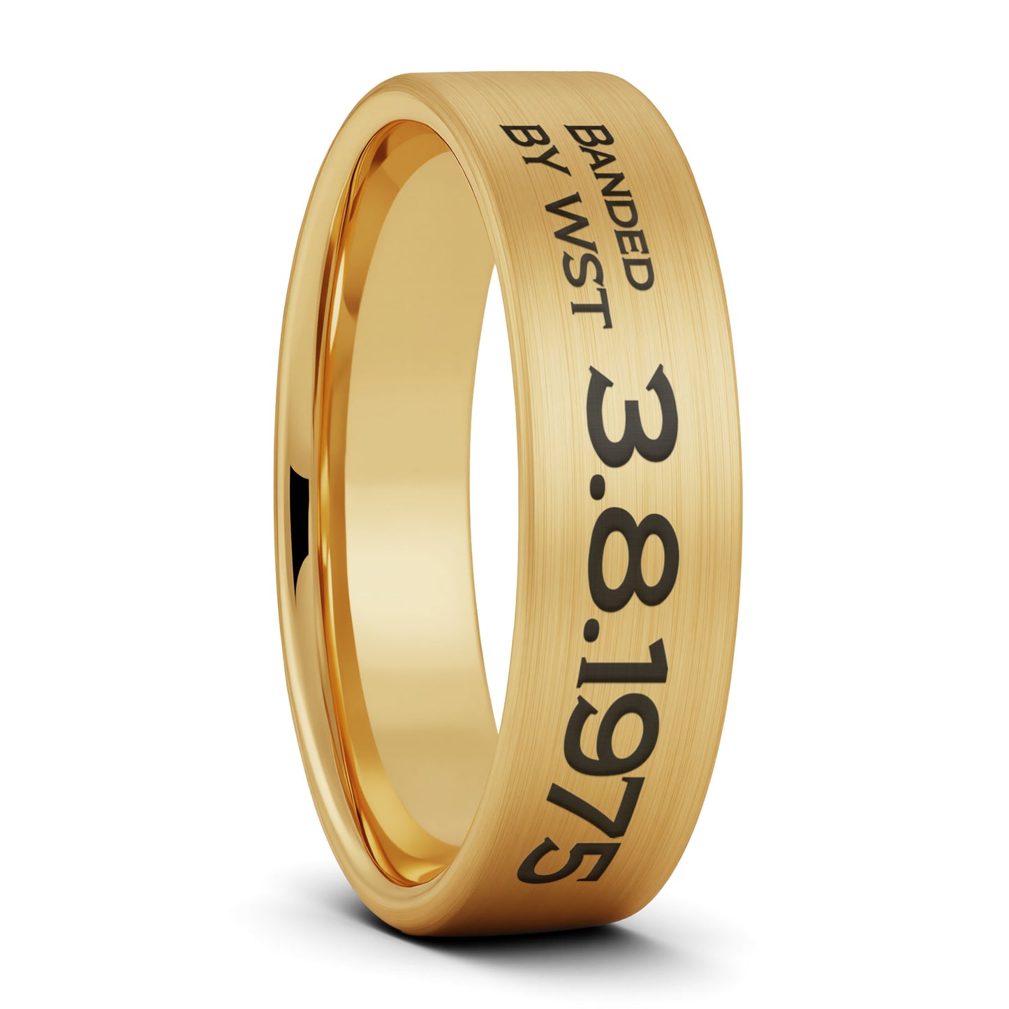Bague pour hommes en tungstène doré brossé gravé sur mesure de style bande de canard