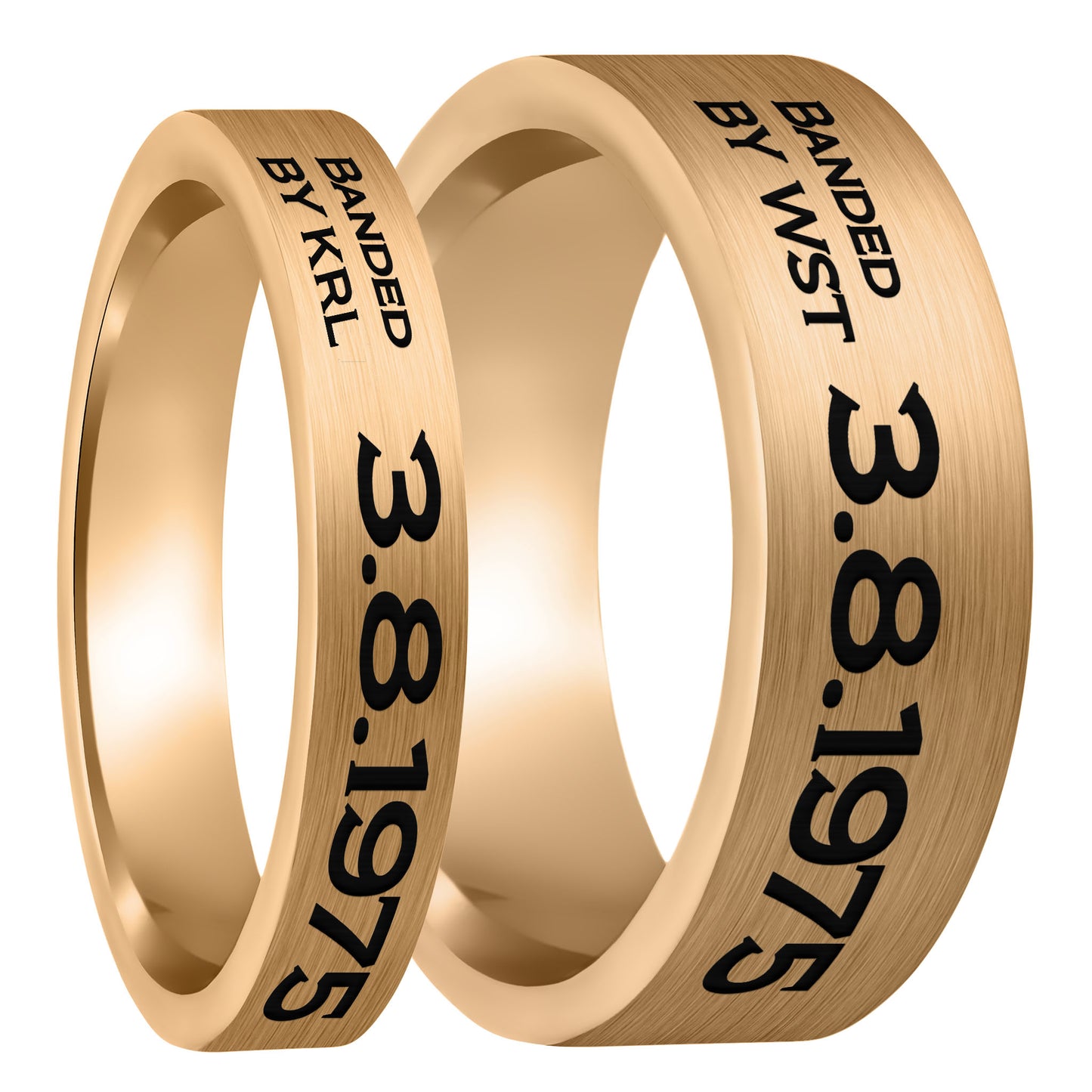Duck Band Style Custom Engraved Brushed Rose Gold Tungsten Couple's Matching Ring Set