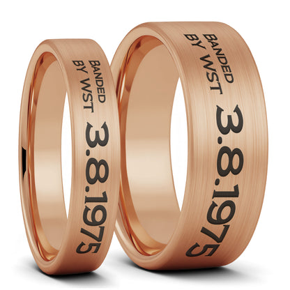 Duck Band Style Custom Engraved Brushed Tungsten Couple's Matching Ring Set